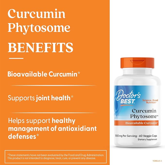 Doctors Best Curcumin Phytosome Bioavailable Curcumin Non-GMO Gluten Free Soy Free Vegan 60 Veggie Caps