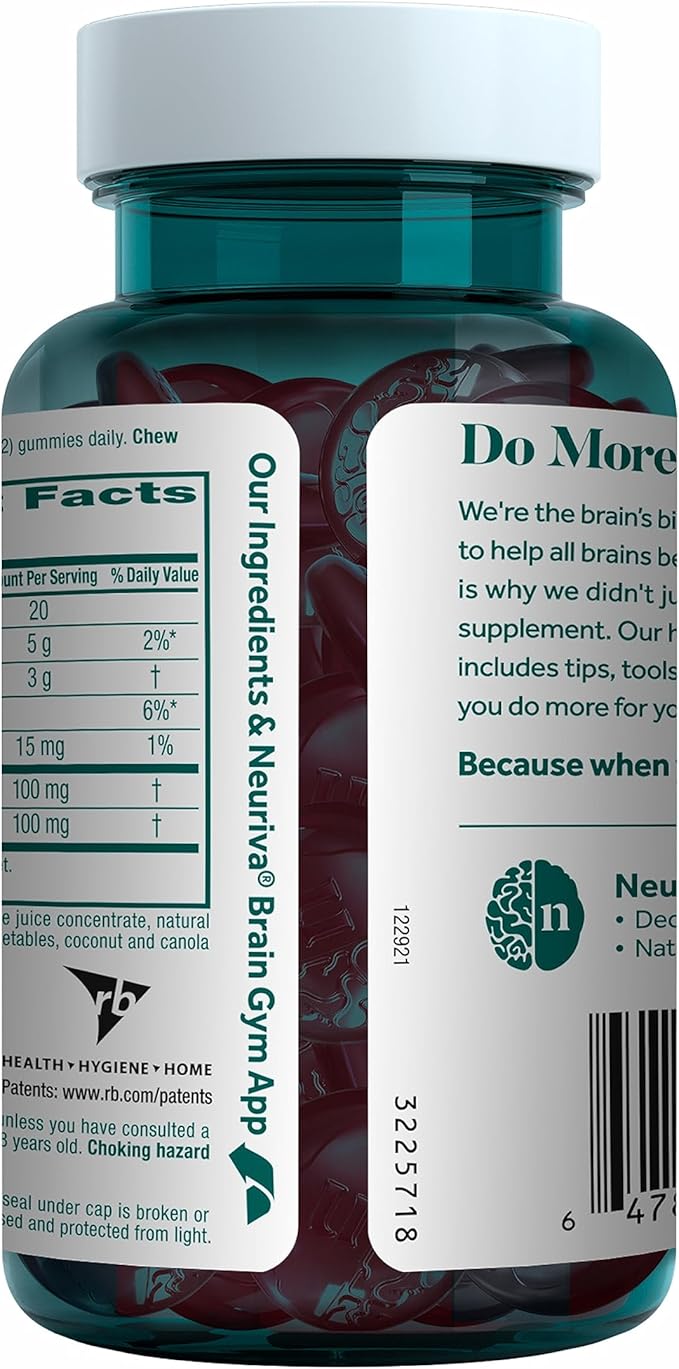 NEURIVA Original Brain Supplement for Memory Focus &amp Concentration + Learning &amp Accuracy with Clinically Tested Nootropics Phosphatidylserine and Neurofactor Strawberry Flavor 50 Gummies
