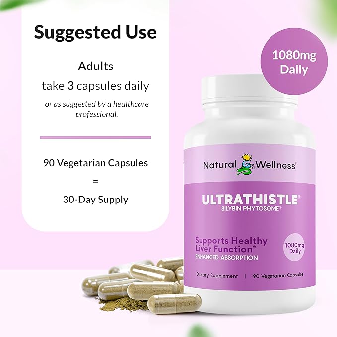 UltraThistle Advanced Milk Thistle Supplement – 1080mg Silybin Phytosome for Superior Absorption – Liver Support Detox &amp Enzyme Health – Non-GMO Gluten Free Soy Free – 90 Capsules (30-Day Suppl