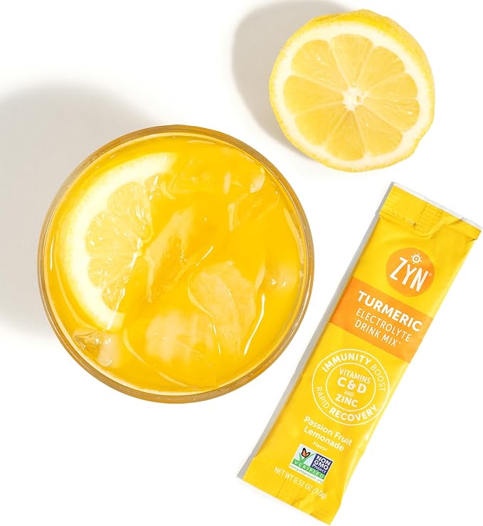 ZYN Electrolyte Drink Mix Hydration Packets Passion Fruit Electrolytes Powder Hydration Packets w/Turmeric Curcumin Vitamin C &amp D Zinc Hydrate &amp Recover Electrolyte Powder Pack of 32