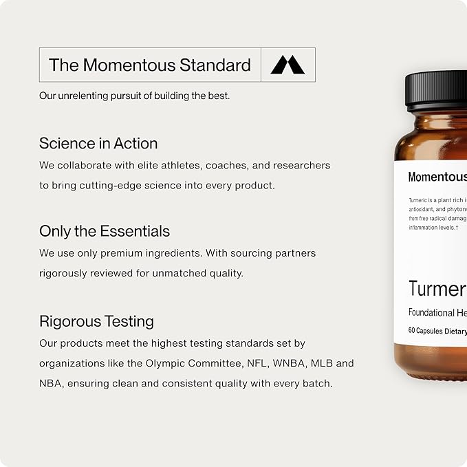 Momentous Turmeric Supplement 1000 mg - Natural Antioxidant Turmeric Curcumin for Foundational Health - NSF Certified for Sport - Gluten-Free - 30 Servings - 60 Capsules