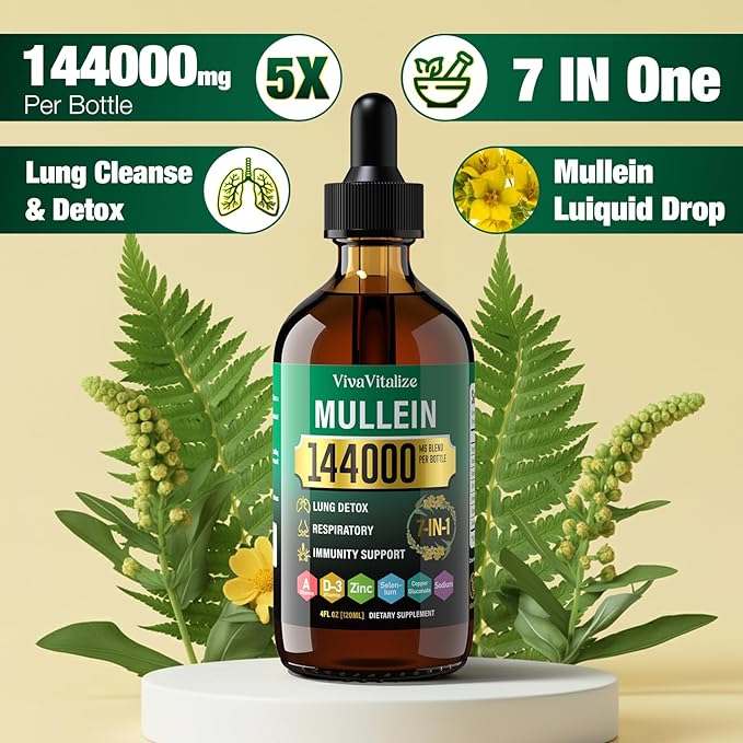 Mullein Drops for Lungs144000mg Mullein Leaf Extract for Lungs Cleanse &amp Respiratory Function Healthy Breathing Immune Digestive System Natural Herbal Supplement Sugar &amp Alcohol-Free120-Da