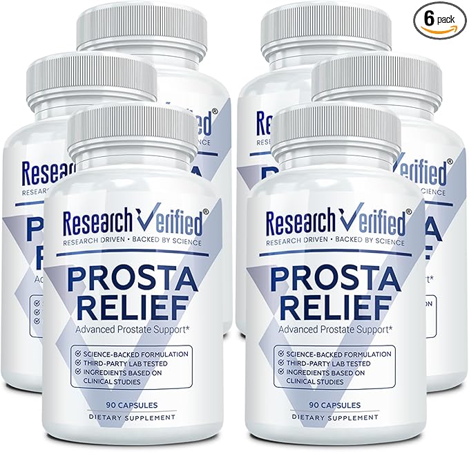 Research Verified Prosta Relief - Saw Palmetto and Bioperine - Prostate Health Bladder &amp Urinary Health Drive and Performance - Pure Natural 90 Capsules (Pack of 6)