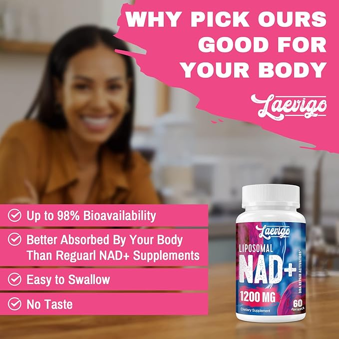 Liposomal NAD+ Supplement 1200mg High Absorption Cellular Energy &amp Mitochondrial Support NAD Plus for Longevity &amp Vitality Anti-Aging Formula 120 Softgels