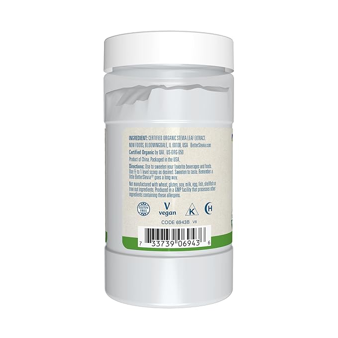 NOW Foods BetterStevia Organic Zero-Calorie Extract Powder Keto Friendly Suitable for Diabetics No Erythritol 4-Ounce
