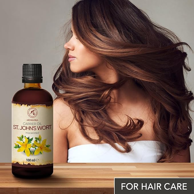 AROMATIKA St Johns Wort Infused Oil 3.4 Fl Oz - 100ml - Hypericum Perforatum - 100% Pure &amp Natural - St. John's Wort Oil for Intensive Care Face - Body - Skin - Hair - Massage - Great w/Essential