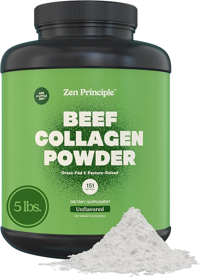 Zen Principle Grass-Fed Agglomerated Collagen Peptides 5 lb. Anti-Aging Hydrolyzed Protein Powder for Healthy Hair Skin &amp Joints. Paleo and Keto Friendly GMO and Gluten Free Pasture-Raised Bovi