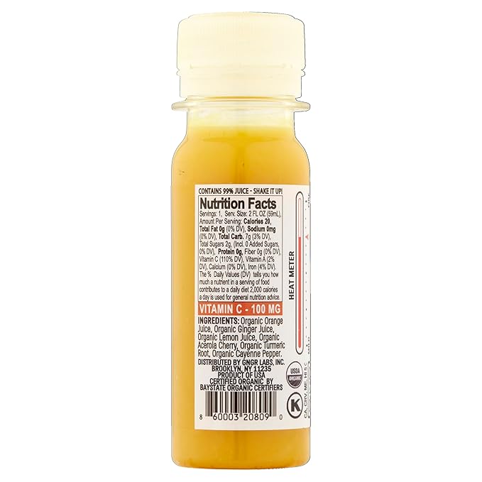 +GNGR Vitamin C - Cold-Pressed Ginger Shot with Turmeric Cayenne &amp Acerola Peruvian Ginger Juice 2 fl oz (Pack of 12)