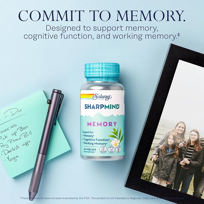 SOLARAY SharpMind Memory Formula - Brain Supplements for Memory and Focus - Cognivia Gotu Kola &amp Chaga Mushroom Supplement - Ginkgo Biloba Alternative - 60-Day Guarantee - 30 Servings 60 VegCaps