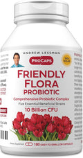 ANDREW LESSMAN Friendly Flora Probiotic 180 Capsules - 10 Billion CFU Comprehensive Blend of Five Probiotic Strains Powerful Immune and Digestive Support. Probiotics for Women or Men