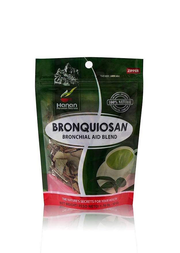 Hanan Peruvian Secrets Bronquiosan Herbal Tea | 100% Natural Bronchial Aid Blend | 1.76oz / 50g | Naturally Aids in Soothing the Throat and Alleviating Seasonal Respiratory Discomfort (6 Pack)