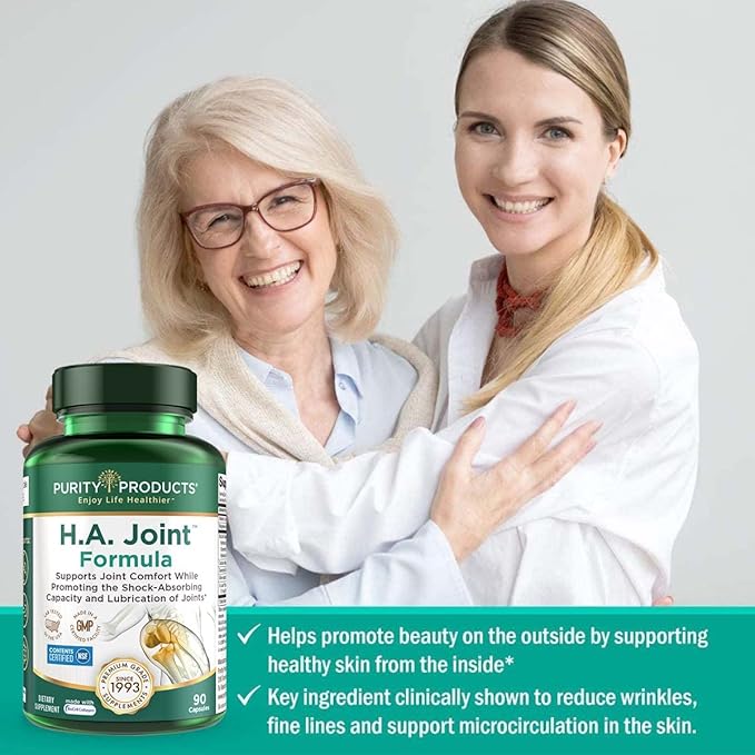 Purity Products HA Joint Formula Hyaluronic Acid + Key CoFactors - Joint + Skin Multi Collagen (Type I II &amp III) - 5-Loxin - Olive Fruit Extract - Joint Flexibility + Mobility - 90 Capsules (3)