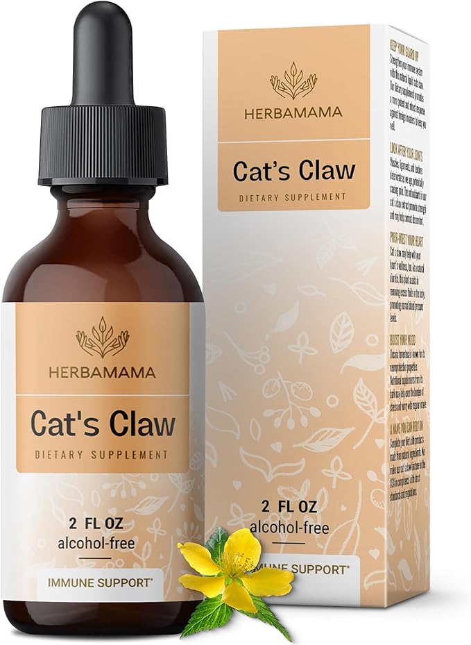 Herbamama Liquid Drops Kit - Bundle of Cat's Claw Extract 2 fl oz and Lemon Balm Tincture 2 fl oz - Vegan Herbal Supplement Liquid Extract - Non GMO Sugar &amp Alcohol-Free - 2 Pack