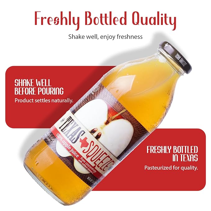 Texas Squeeze Apple Juice NON GMO Verified Bottled in Texas Apple Juice from Concentrate No Sugar Added No Preservatives 16 fl oz Pack of 12