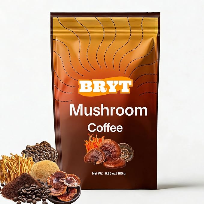 Bryt Mushroom Coffee with 6 Adaptogenic Mushrooms + Collagen – Steady Energy Focus &amp Immunity Support 6.35 oz(1pcs)