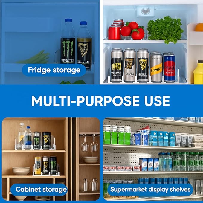 Dwella Drink Organizer for Fridge with Pusher Glide 5 Rows Spring Loaded Fridge Drink Dispenser Self Pushing Soda Can Organizer for Refrigerator Bottle Beverage Organizer for Fridge Drink Holder