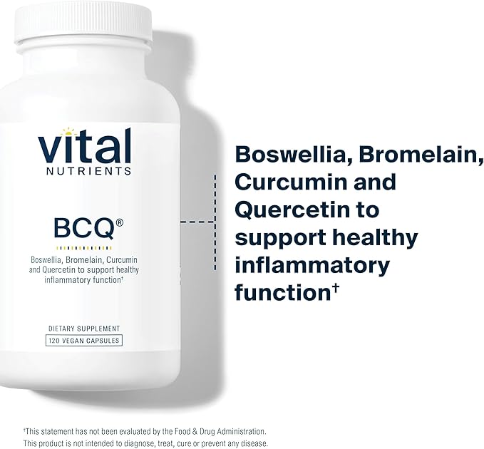 Vital Nutrients BCQ - Vegan Boswellia Bromelain Curcumin &amp Quercetin Supplement - Joint Support Supplement - Supports Sinus &amp Digestive Health - Gluten Dairy Soy Free - 120 Capsules