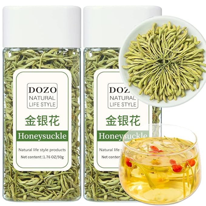 DOZO Dried Honeysuckle Tea 3.52oz/100g Jin Yin Hua Dried Honeysuckle Flower Natural Wild Lonicera Japonica Loose Buds Sulfur Free Caffeine Free Clear Interbal Heat 金银花 金银花茶 清热排浊
