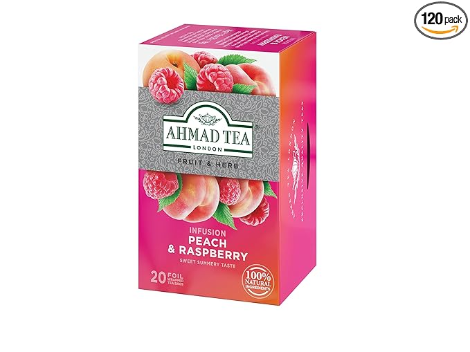 Ahmad Tea Infusions Peach and Raspberry Teabags 20 ct (Pack of 6) - Decaffeinated &amp Sugar-Free
