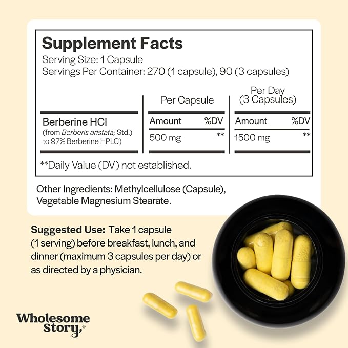 Berberine Supplement 1500mg | Berberine 500mg Per Capsule | 97% Standardized Purity | Supports Metabolic Profiles &amp Hormonal Balance | 270 Berberine HCL Capsules | Berberine Supplements 90-Day Sup