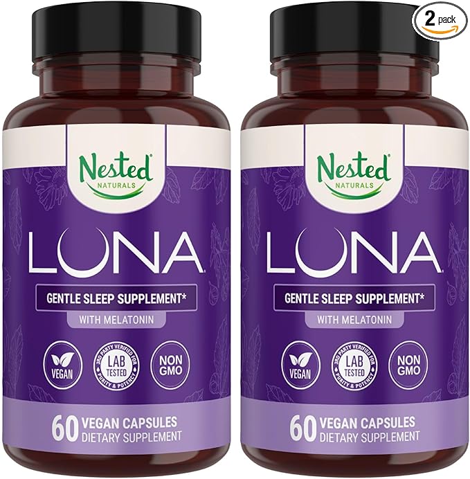 Nested Naturals Luna Sleep Aid - Non-Habit Forming Natural Sleeping Pills for Adults with Naturally Sourced Ingredients - Valerian Root Melatonin Chamomile Lemon Balm and More - 120 Vegan Capsules