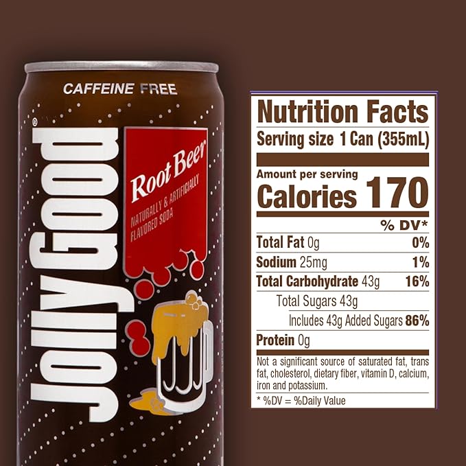 Jolly Good Classic Old Fashioned Root Beer Soda Flavored Soda Pop Drink Caffeine Free Soft Drinks for Adults &amp Kids Craft Soda for Mocktails &amp Cocktails Made in America 12 Oz Can 12 Pk