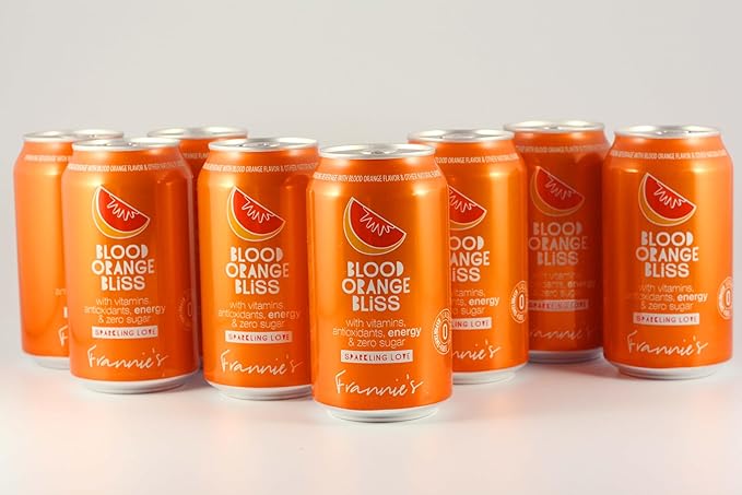 KauffmanTreats Frannie Sparkling Beverage- Zero Calories &amp Sugar Aspertame Free: 24-Ct Case 12 Oz. Cans (Blood Orange Bliss)