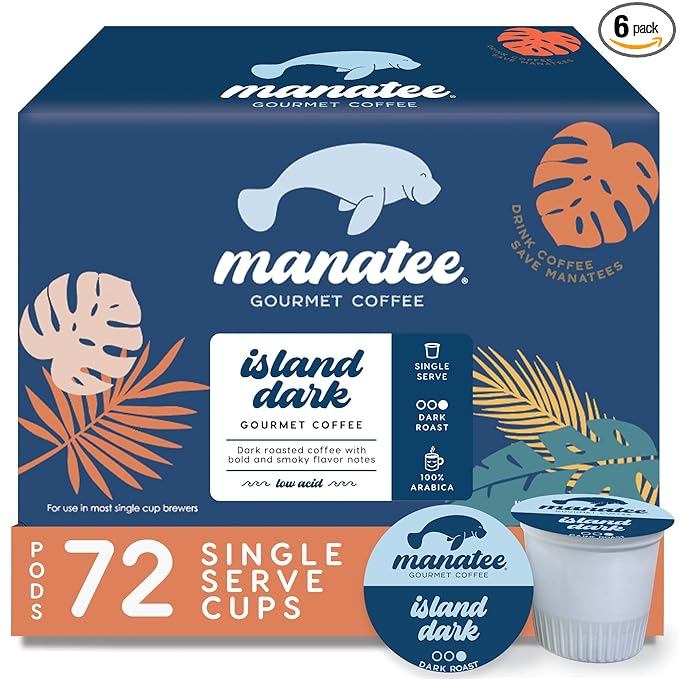 Manatee Gourmet Coffee Single Serve Pods for Keurig 2.0 K Cup Brewers Island Dark Roast 12 Count Pack of 6