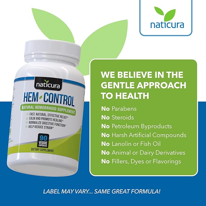 Hem-Control - Fast Effective Hemorrhoid Treatment Supplement - Powerful Formula to Promote Symptom Relief Shrinking of Hemorrhoids Ease Discomfort - 90 Vegan Capsules - Made in USA