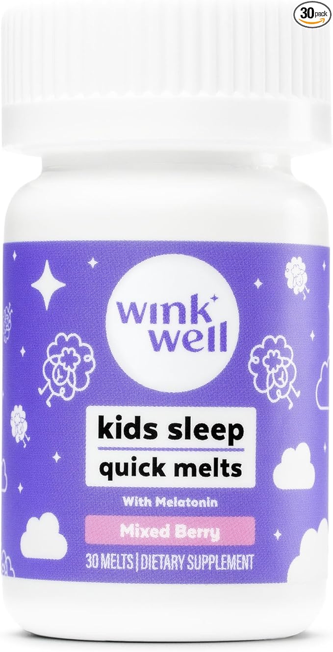 Wink Well Kids Melatonin Chewable Melts-Sleep Aid Chews with Melatonin 1mg- Quick Deep Toddler Sleep Aid Drug-Free-Fast Non-Habit-Forming Child Melatonin Dissolve Tablets- 30 Melts