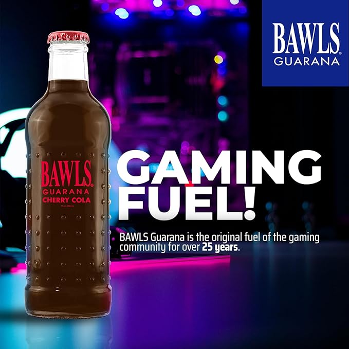 BAWLS Guarana Cherry Cola BAWLS Guarana Drink Guarana Soda Guarana Fueled Soda for Energy High Energy Caffeinated Drink 10oz 12 Pack Glass Bottles