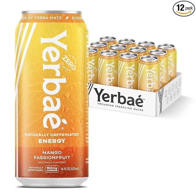 Yerbaé Mango Passion Fruit Functional Energy Drink - 0 Sugar 0 Calories 0 Carbs. Yerbae is Energized by Yerba Mate Plant-Based Healthy Alternative to Sugary Energy Beverages 16oz cans (12 Pack)