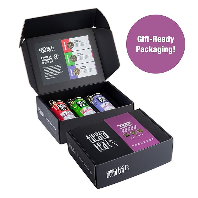 Tiesta Tea - Loose Leaf Tea Tin Gift Box High to Non-Caffeinated Assorted Blends 3 Tins for Hot &amp Iced Brews Variety Pack Passion Berry Jolt Fruity Paradise &amp Lavender Chamomile