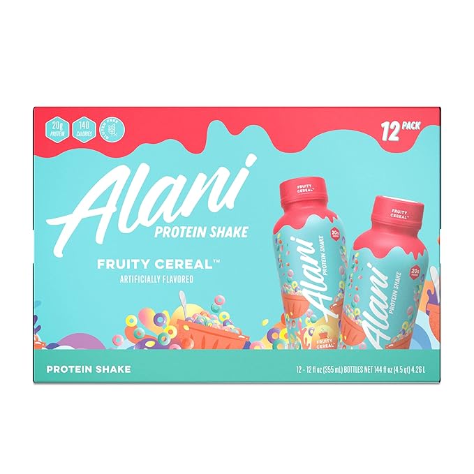 Alani Nu Protein Shake Ready to Drink Naturally Flavored Gluten Free Only 140 Calories with 20g Protein per 12 Fl Oz bottle (Fruity Cereal 12 Pack) 1