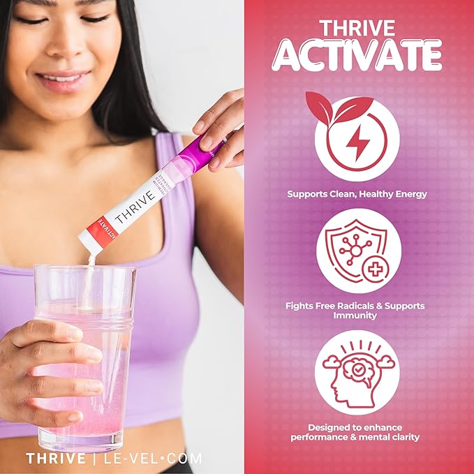 Thrive Activate Energy Drink Mix Focus &amp Performance Powder with Vitamin B12 Vitamin C E &amp Zinc L Carnitine L Taurine and Caffeine Gluten Free Sugar Free Apple Berry 30 Drink Mix Pac