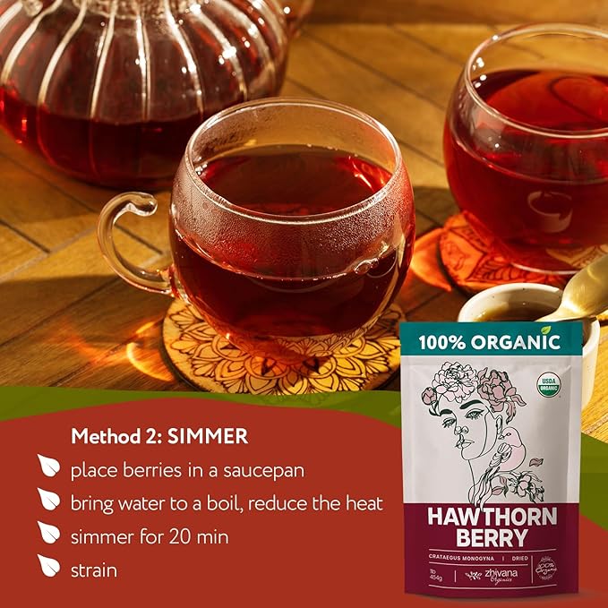 Organic Hawthorn Berry Tea (16oz.) 2 PACK - All Natural Pure Hawthorne Berries - Bulk Herbal Tea for Healthy Blood Pressure Heart Circulation