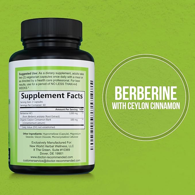 Berberine with Ceylon Cinnamon - 1200mg Berberine &amp 100mg Organic Ceylon Cinnamon - 120 Veggie Capsules Healthy Immune System Cardiovascular Heart &amp Gastrointestinal Wellness (Pack of 2)