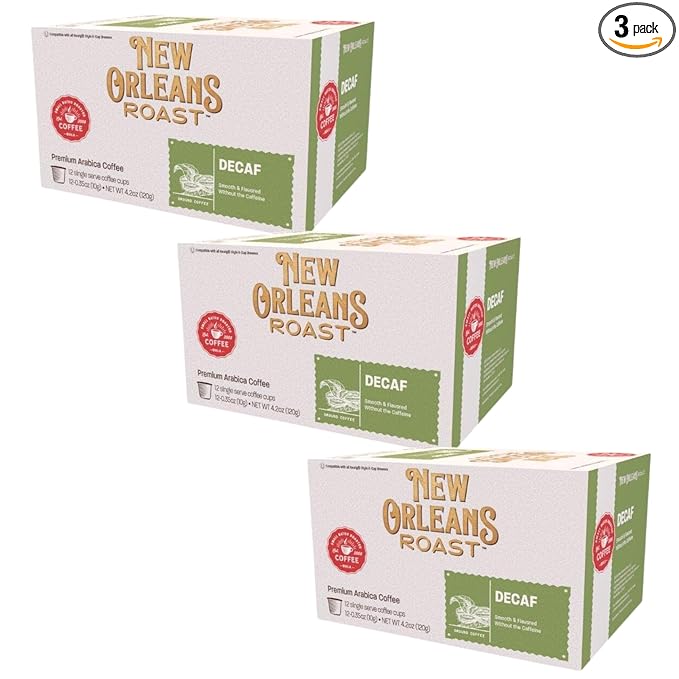 New Orleans Roast Decaffeinated Single Serve Coffee Pods 12ct (Pack of 3) - Rich Full Flavor Direct Trade Brand
