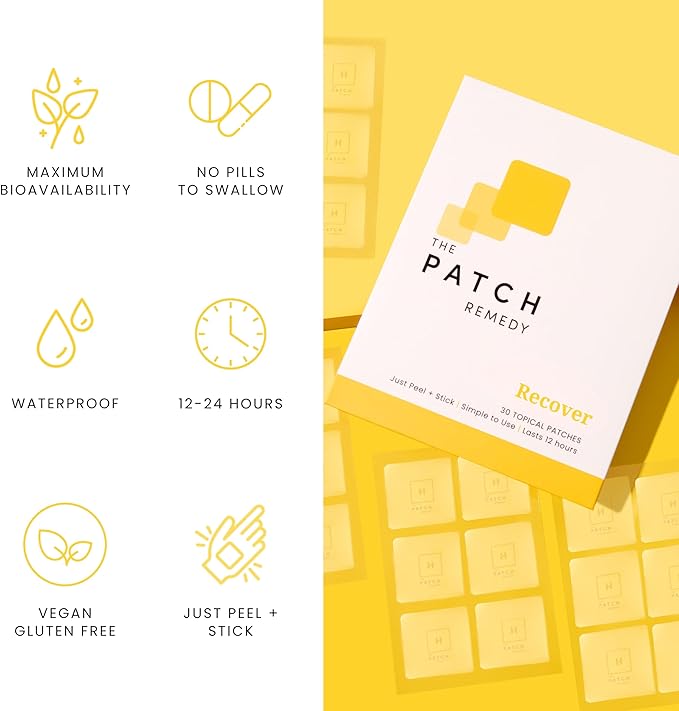 The Patch Remedy Recover Patch | Glutathione Milk Thistle NAC Ginger Ginseng &amp Prickly Pear | 30 Patches