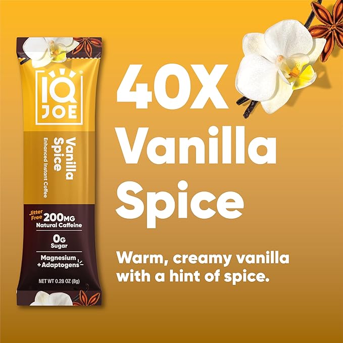 IQJOE Mushroom Coffee Packets (40 Servings) Lion’s Mane Magtein Magnesium Antioxidants Adaptogens - Vanilla Spice - Instant Coffee for Focus Clarity Mood Energy Boost - Sugar Free Keto Vegan