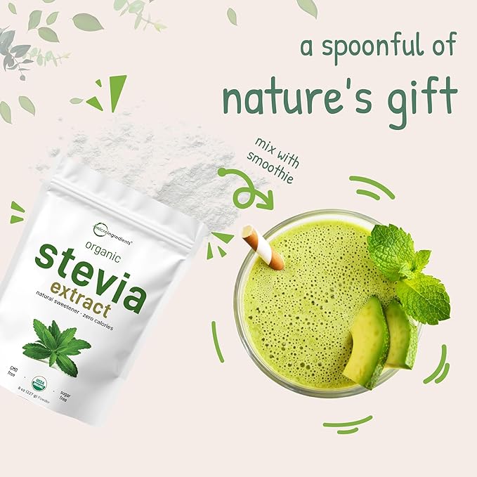 Micro Ingredients Pure Organic Stevia Powder 8 Ounces 1418 Serving Highest Grade Stevia Green Leaf Extract Reb-A Reduced Bitter Aftertaste 0 Calorie Natural Sweetener Sugar Alternative Keto Fr