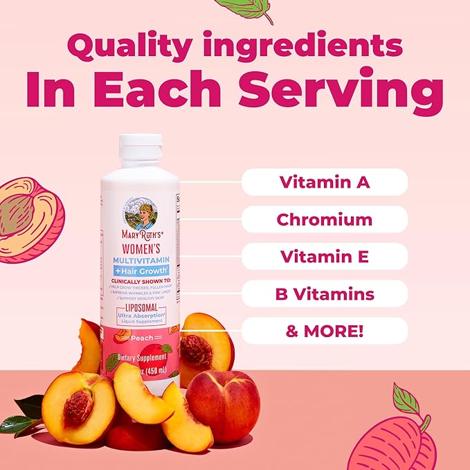 MARYRUTH'S Women's Multivitamin + Lustriva Hair Growth Liposomal | Biotin 10000mcg | Clinically Tested for Thicker Fuller Hair Improved Facial Fine Lines &amp Wrinkles | Ages 18+ | 15.22 Fl Oz