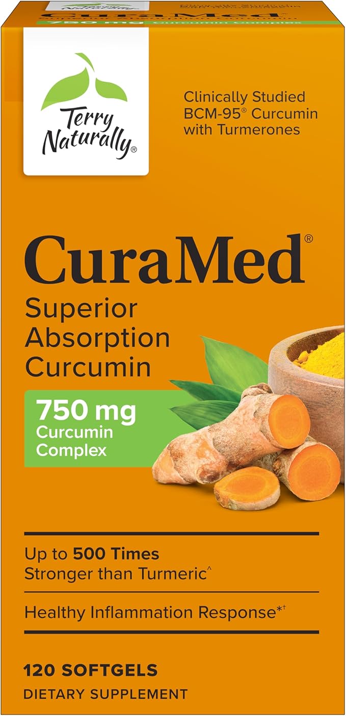 Terry Naturally CuraMed 750 mg - Antioxidant Supplement for Brain &amp Heart Health Support - Supplement with High-Potency Curcumin Complex - Kidney Liver &amp Immune Health Support - 120 Softgels
