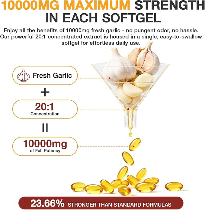 Aged Garlic Extract - 300 Count 10000mg Aged Garlic Supplements for Daily Wellness &amp Cardiovascular Wellness Routines Non-GMO All-Natural Softgels Pure Antiox Wellness