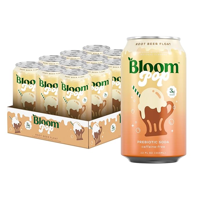 Bloom Pop Prebiotic Soda 12 Pack Rootbeer Float Flavor 12oz Cans | Prebiotic Soda for Gut Health Low Calorie Soda No Caffeine Healthy Soft Drink Alternative