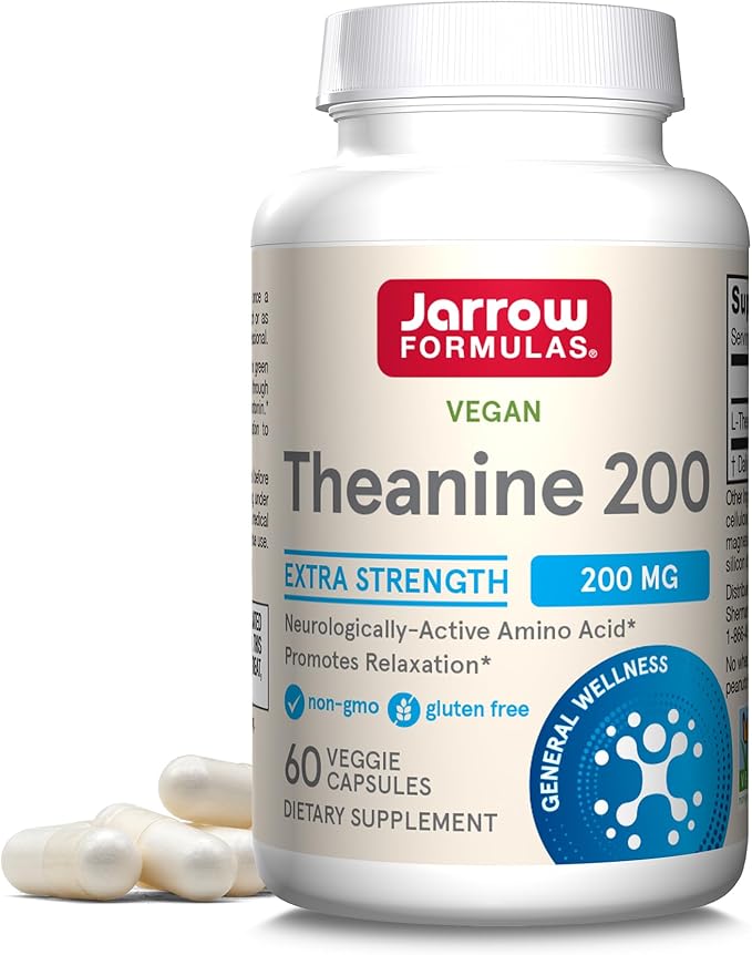 Jarrow Formulas Extra Strength L Theanine 200mg Dietary Supplement that Promotes Relaxation Supplement for Relaxation Support 60 Veggie Capsules 60 Day Supply