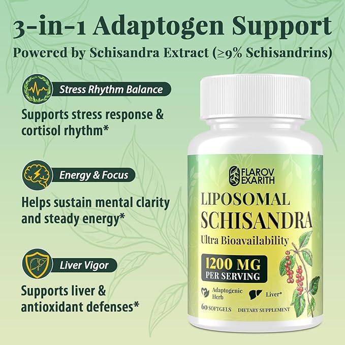 Liposomal Schisandra Berry Extract 1200mg – Stress &amp Adrenal Balance Supplement for Cortisol Calm Energy &amp Focus – Vegan Adaptogenic Formula for Women &amp Men – 120 Softgels