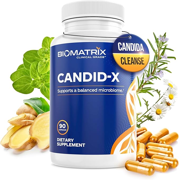 BioMatrix Candid-X Gut Cleanse with Berberine Oregano Sodium Caprylate Chamomile Ginger PAU D'arco Digestive Supplement for Men and Women | 90 Capsules