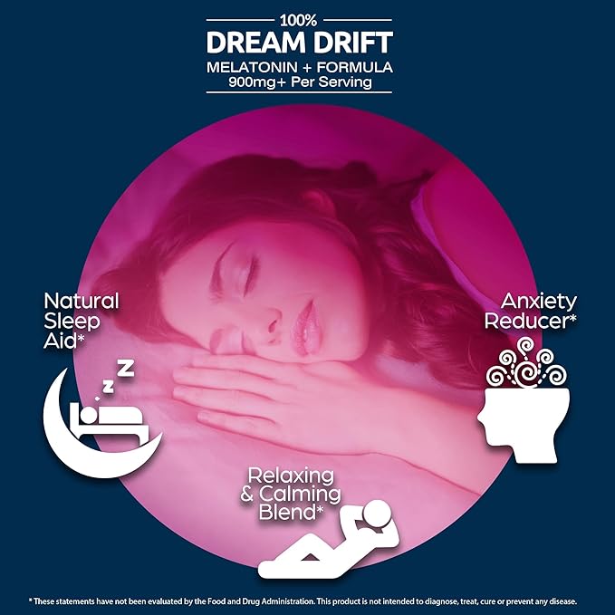 Dream Drift Melatonin+ Sleep Aid Supplements for Adults – 60 Count – Enhanced with Magnesium Ashwagandha and L-Theanine for Restful Sleep and Recovery-10mg Melatonin Sleeping Pills.