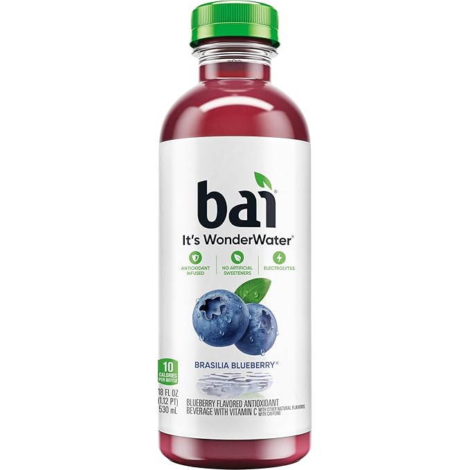Bai Antioxidant Infused Water Beverage Brasilia Blueberry with Vitamin C and No Artificial Sweeteners 18 Fluid Ounce Bottle 12 Pack